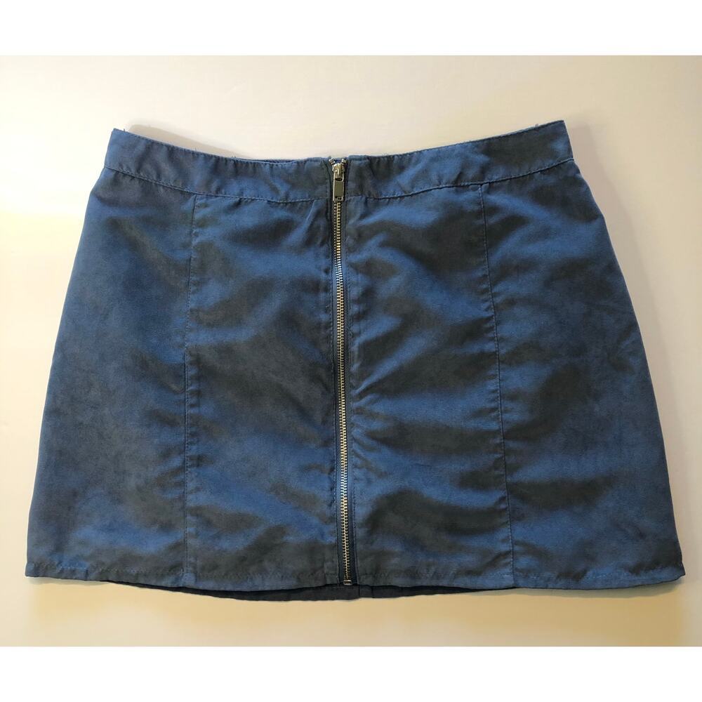 H&M Divided Blue Faux Suede Mini Skirt w/ Front Zipper - Women’s 12